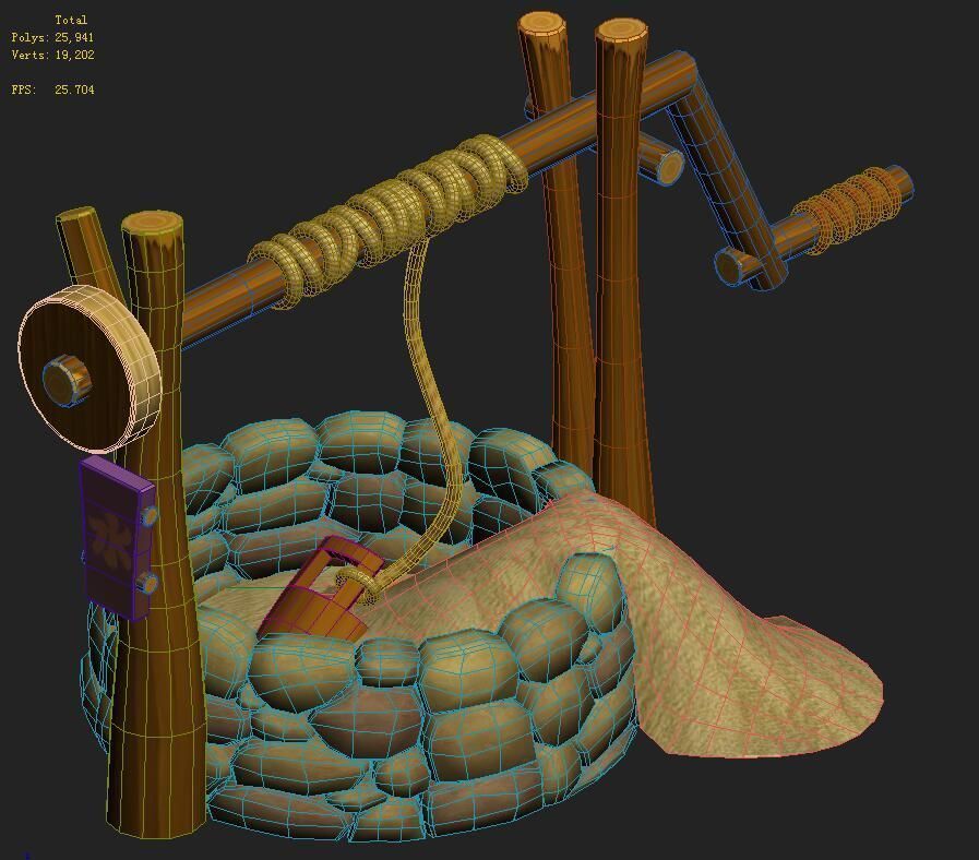 Cartoon version - desert dry well 3D model_5