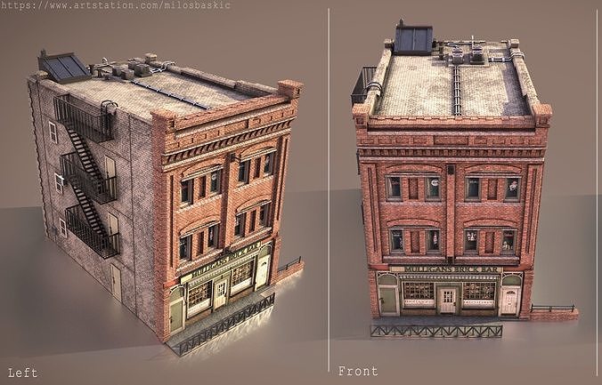 Brick Bar Building Low-poly 3D model