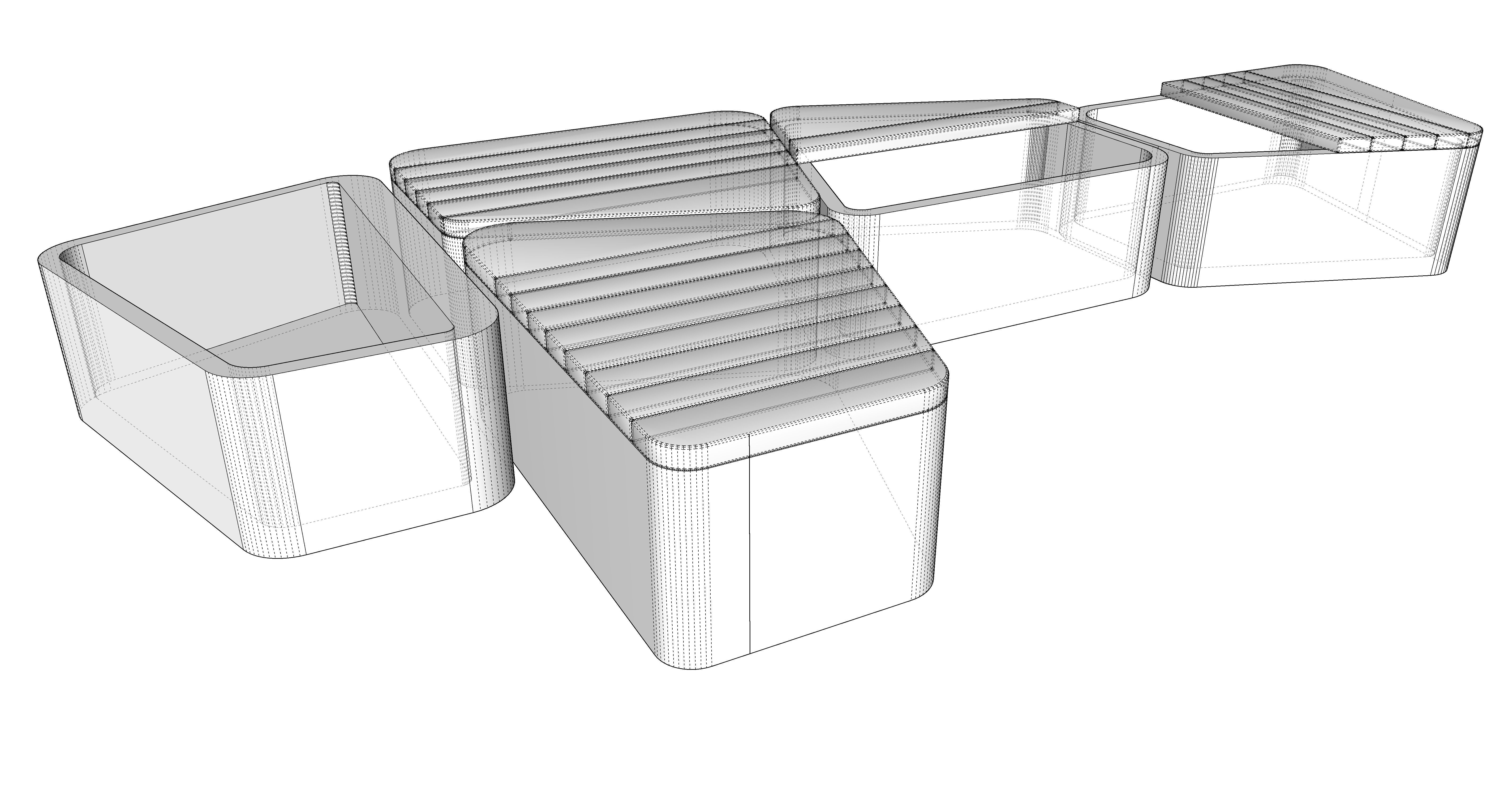 Park granite vases-bench with wooden floorings 3D model_3