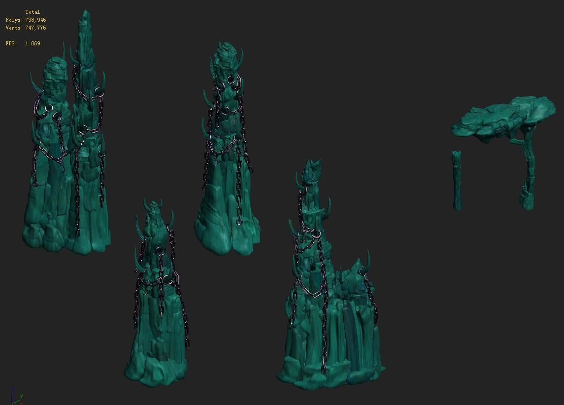 Cartoon hell - wail abyss - pillars 3D model_1