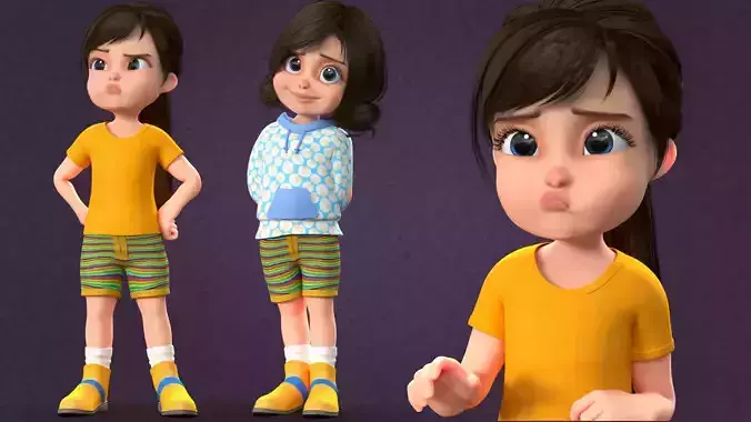 CARTOON CUTE GIRL - RIGGED Low-poly 3D model