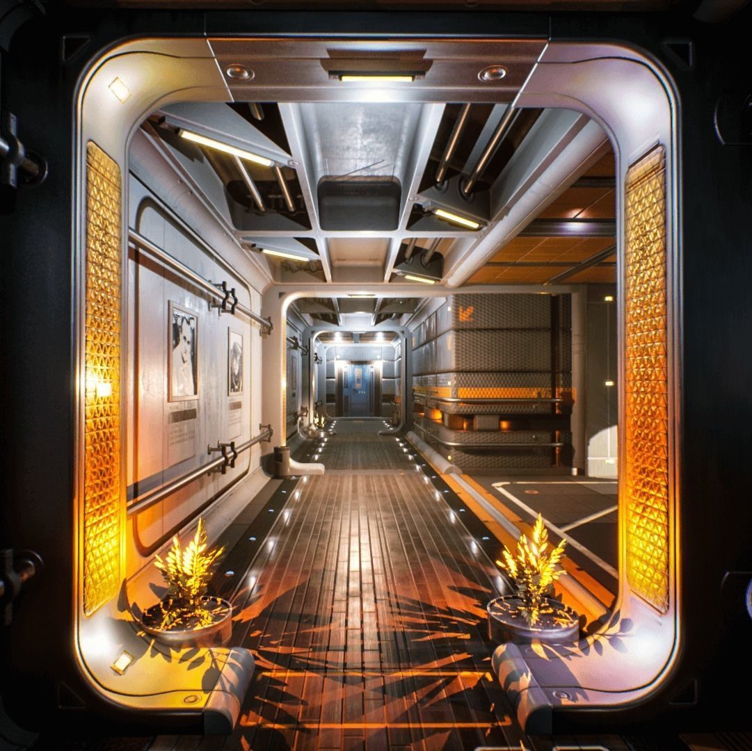 Sci-fi Rooms and Corridors Interior Kit Low-poly 3D model_2