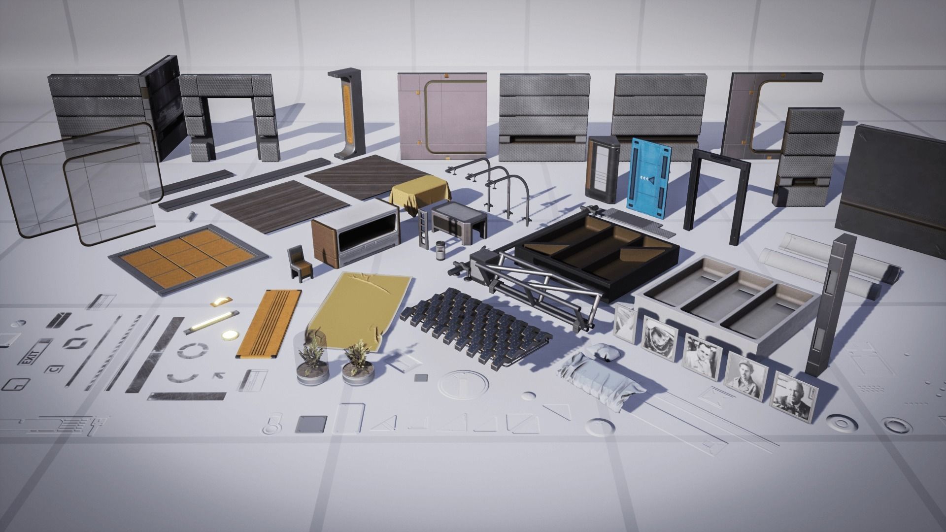 Sci-fi Rooms and Corridors Interior Kit Low-poly 3D model_7