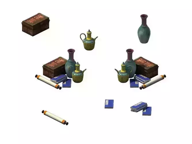 Game model- calligraphy painting kettle teapot 3D model