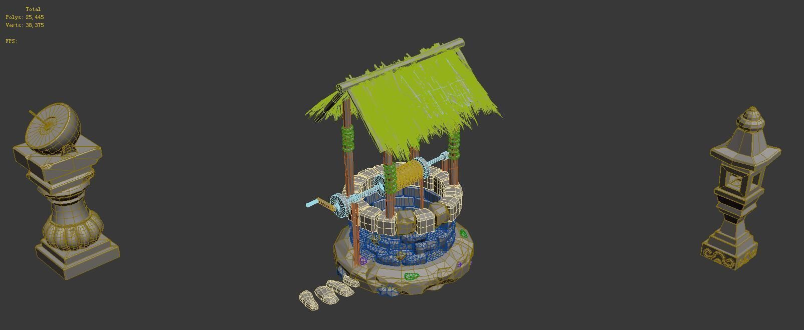 Sun bell - stone lamp - well 3D model_3