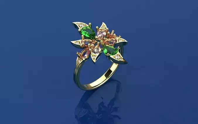 Rings Exotic Flowers - Jewelry 3D - AN-15 3D print model