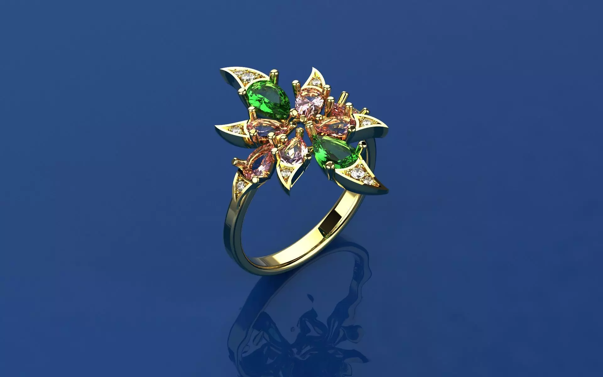 Rings Exotic Flowers - Jewelry 3D - AN-15 3D print model