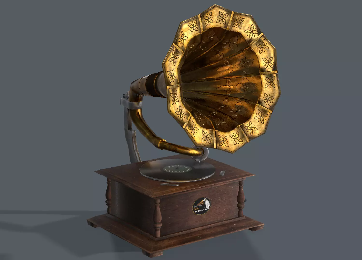Old Gramaphone Low-poly 3D model_0