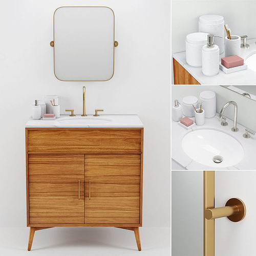 Mid Century Single Bath Console WESTELM 3D model