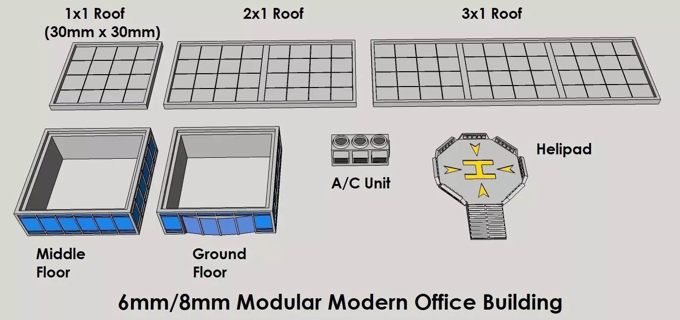 6mm or 8mm Modular Modern Office Building 3D print model
