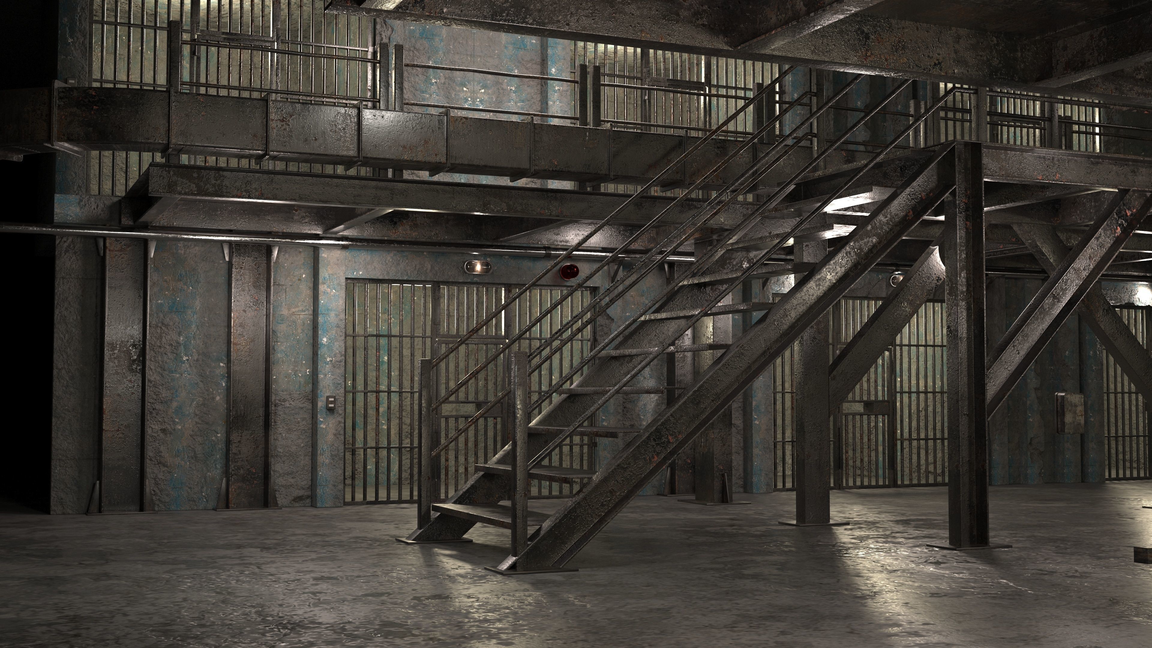 Prision prison cell with stairs leading up to it 3D model_3