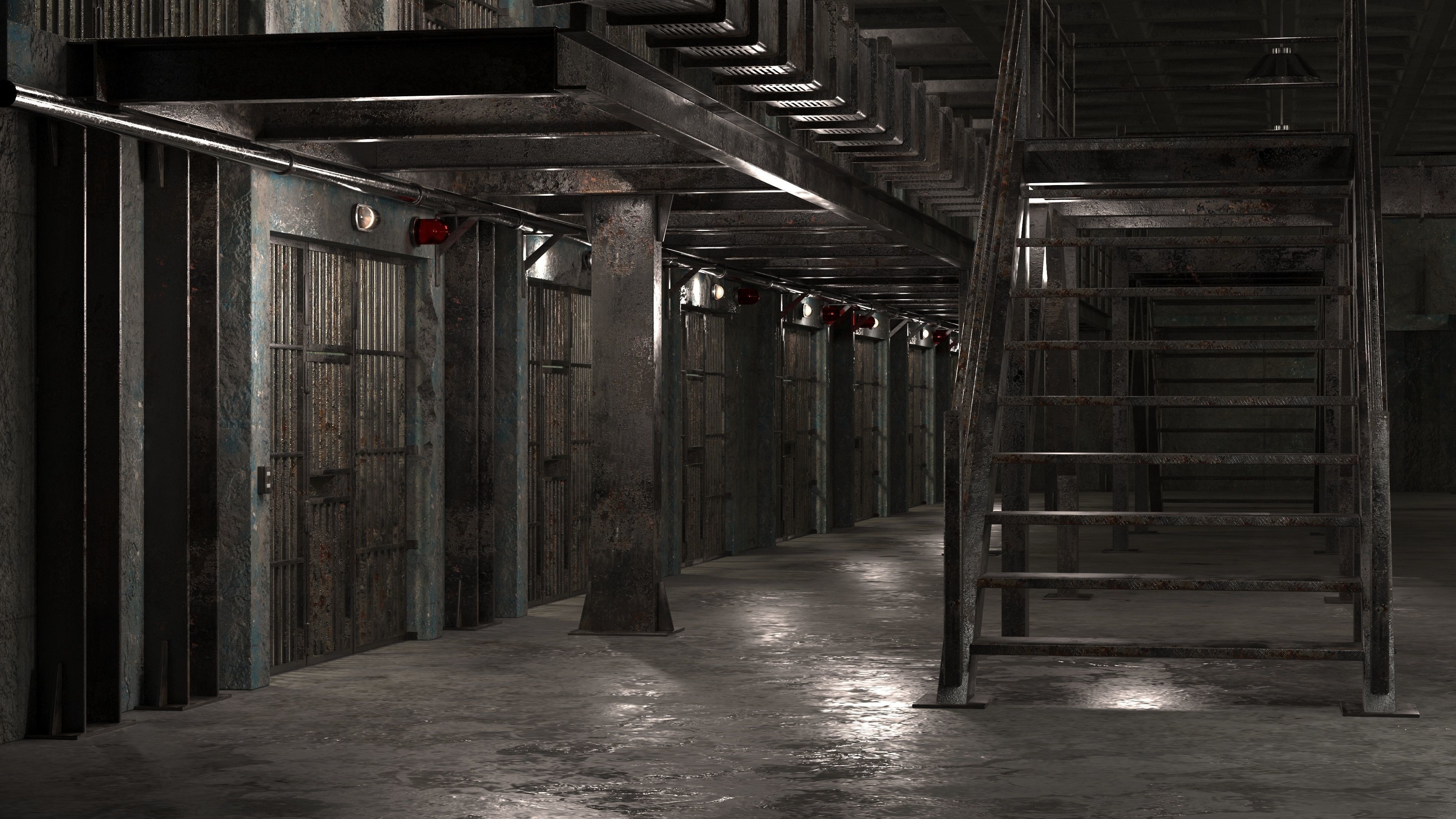 Prision prison cell with stairs leading up to it 3D model_1