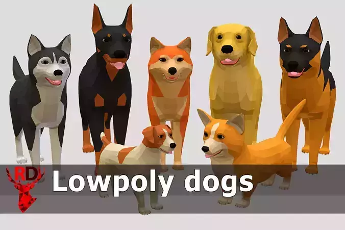 LowPoly Dogs pack Low-poly 3D model