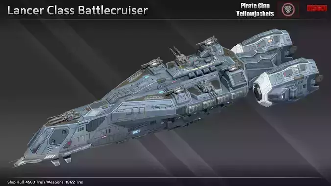 Spaceship Lancer Battlecruiser Low-poly 3D model