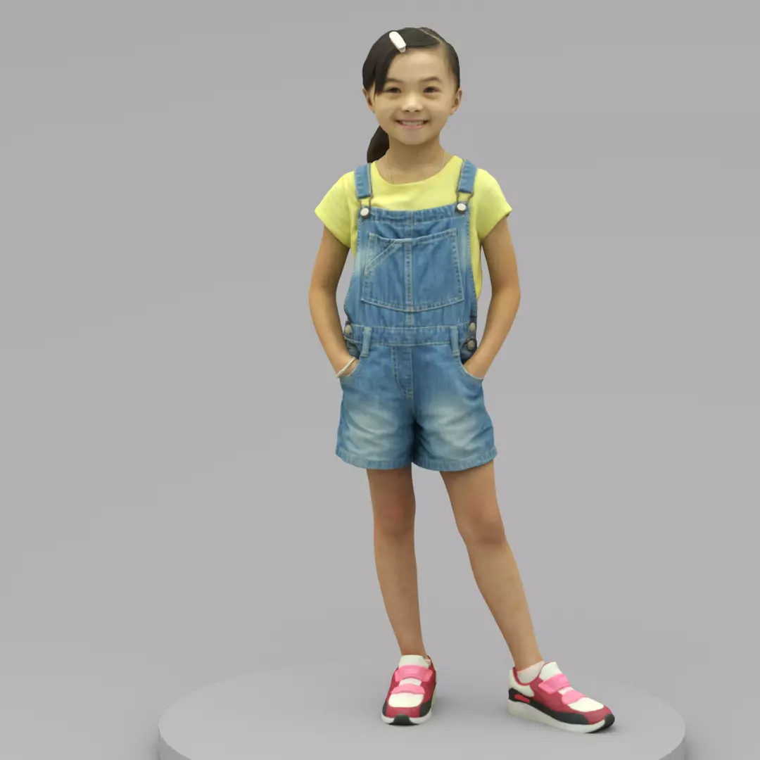 A Lovely girl posing with hands in pocket 3D model_0