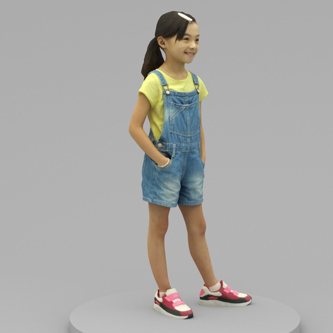 A Lovely girl posing with hands in pocket 3D model_2