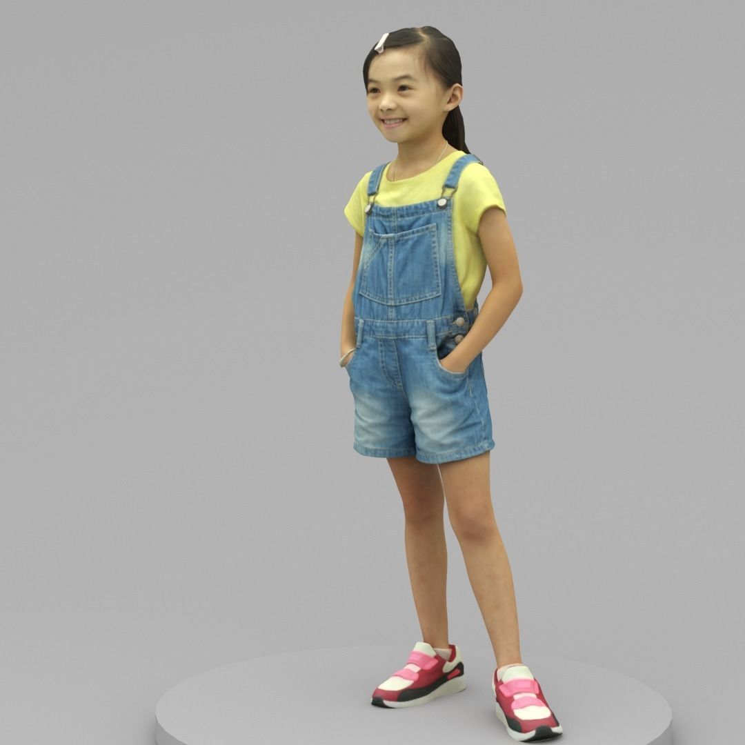 A Lovely girl posing with hands in pocket 3D model_1