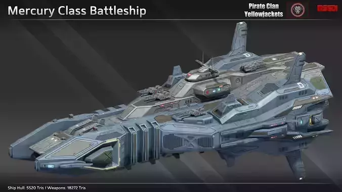 Spaceship Mercury Battleship Low-poly 3D model