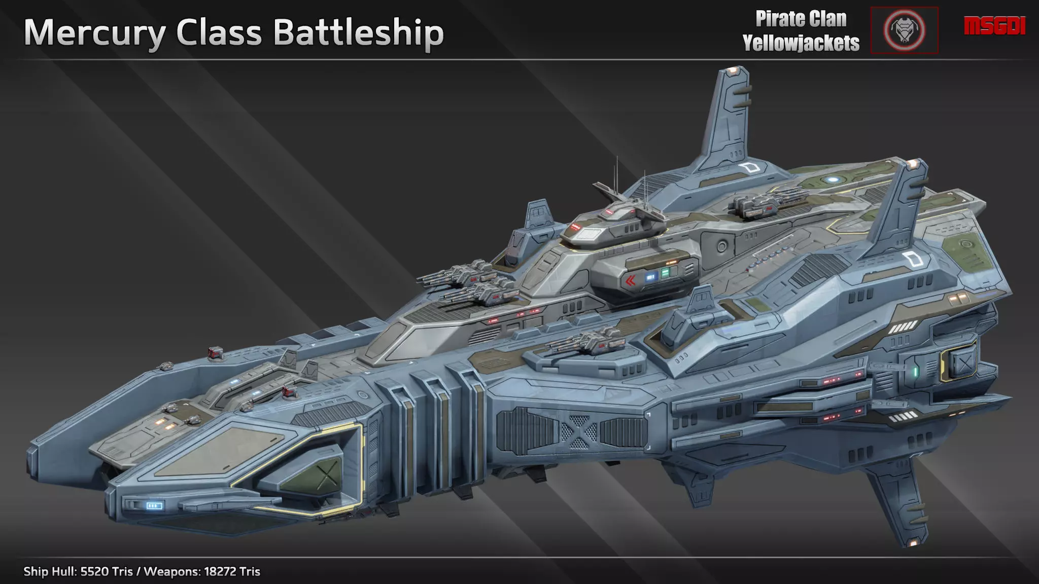Spaceship Mercury Battleship Low-poly 3D model