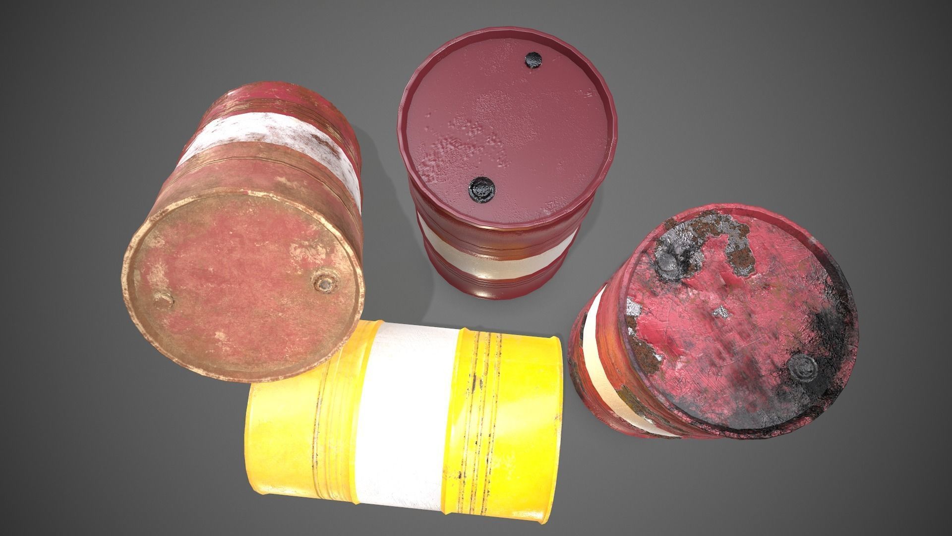 Low poly Oildrum PBR Game-ready barrel Low-poly 3D model_7