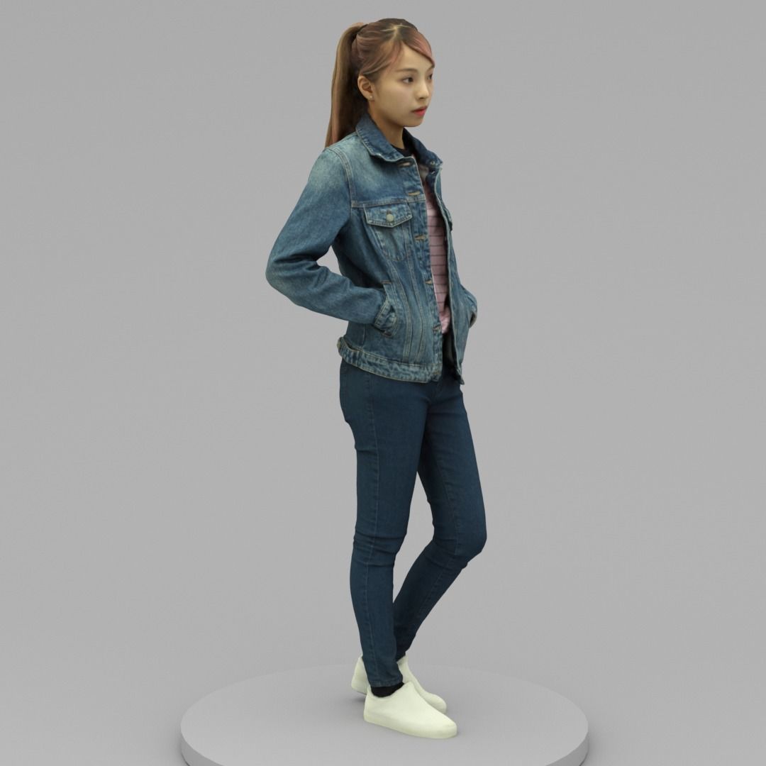 A Cool Young Woman Posing With Hands In Pockets 3D model_2