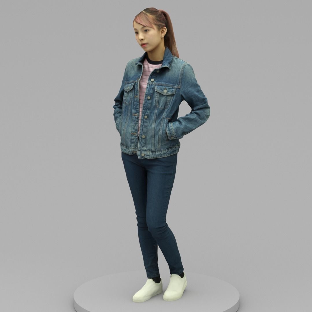 A Cool Young Woman Posing With Hands In Pockets 3D model_1