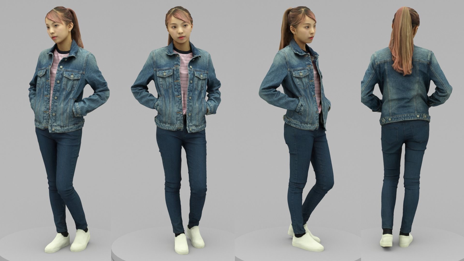 A Cool Young Woman Posing With Hands In Pockets 3D model_4