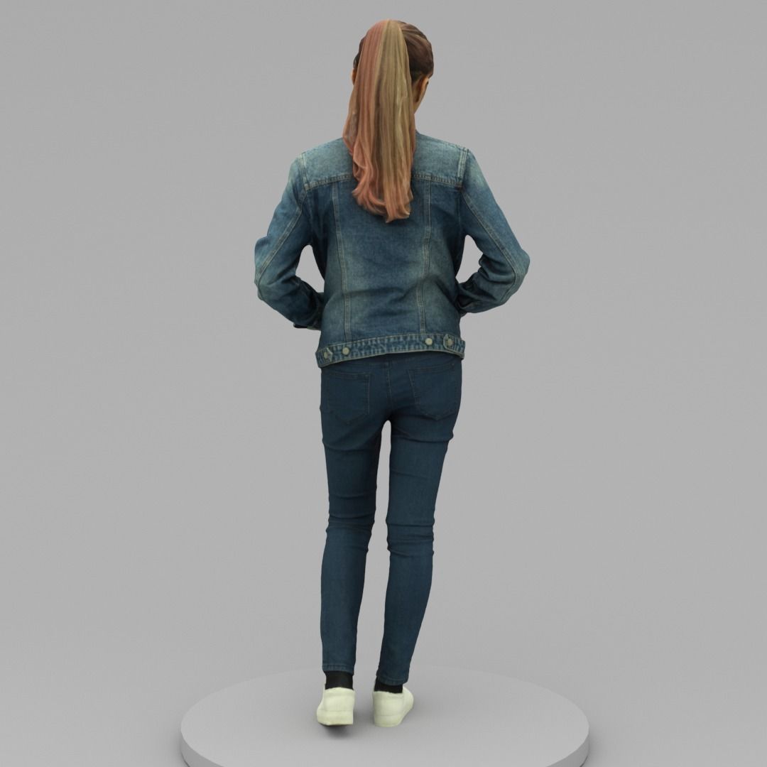 A Cool Young Woman Posing With Hands In Pockets 3D model_3