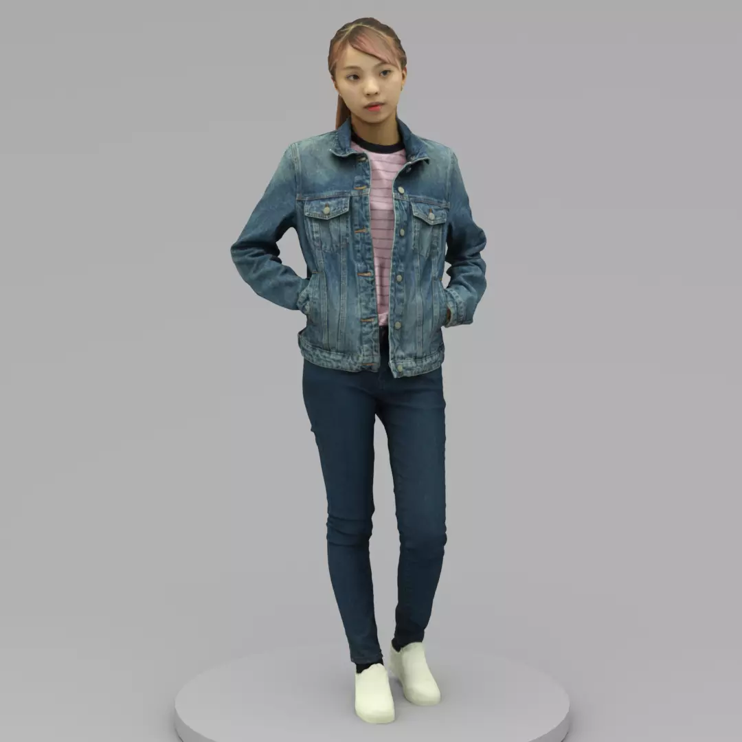 A Cool Young Woman Posing With Hands In Pockets 3D model_0