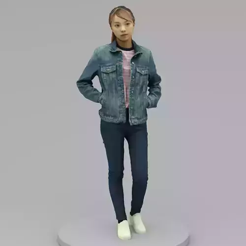 A Cool Young Woman Posing With Hands In Pockets 3D model