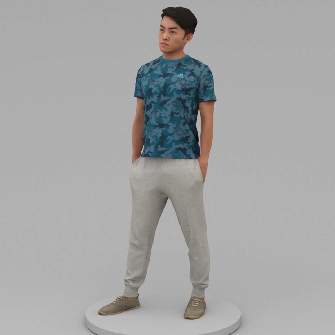 A Strong Man Posing with Hands in Pockets 3D model_1