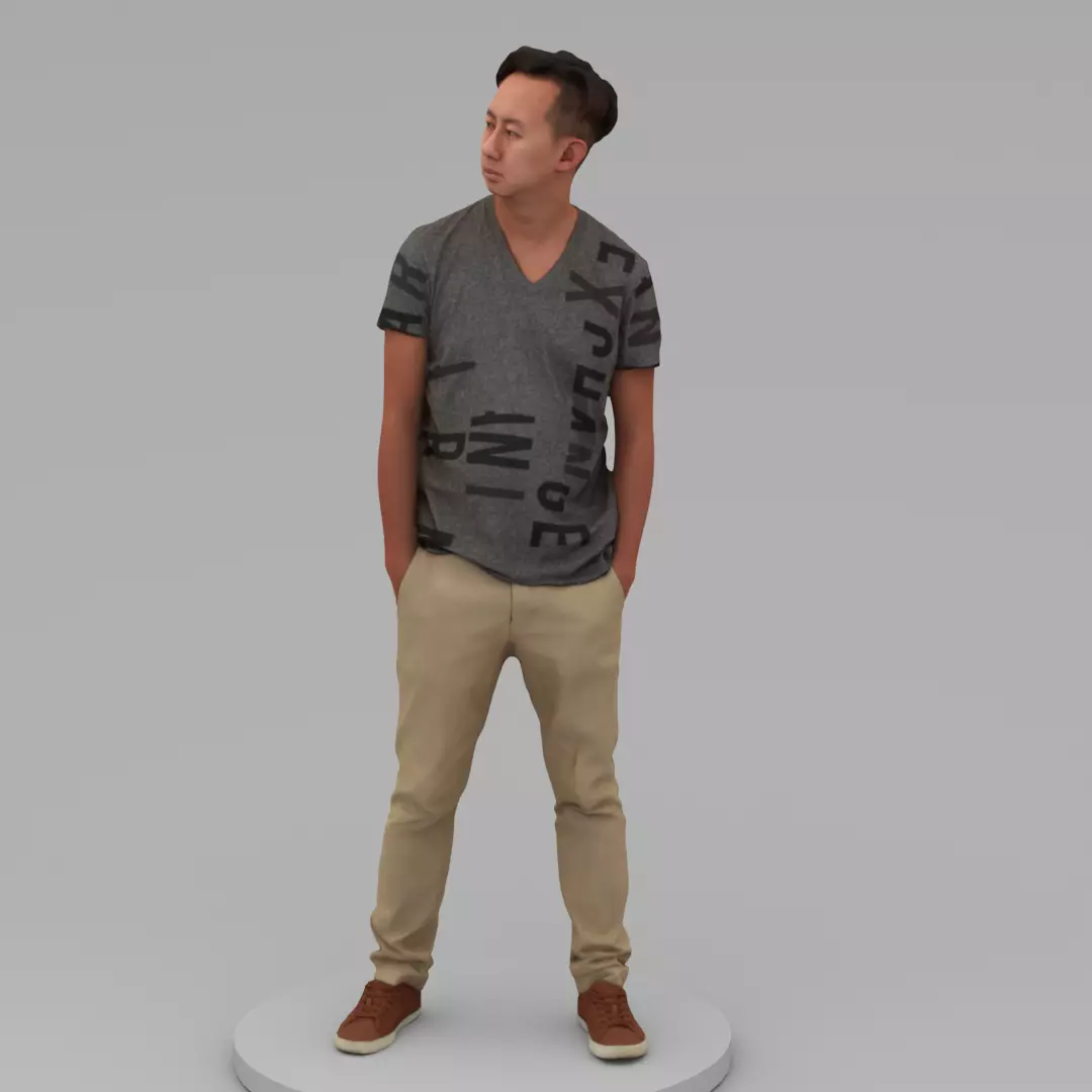 A Middle-aged Man Posing with Hands in Pockets 3D model_0