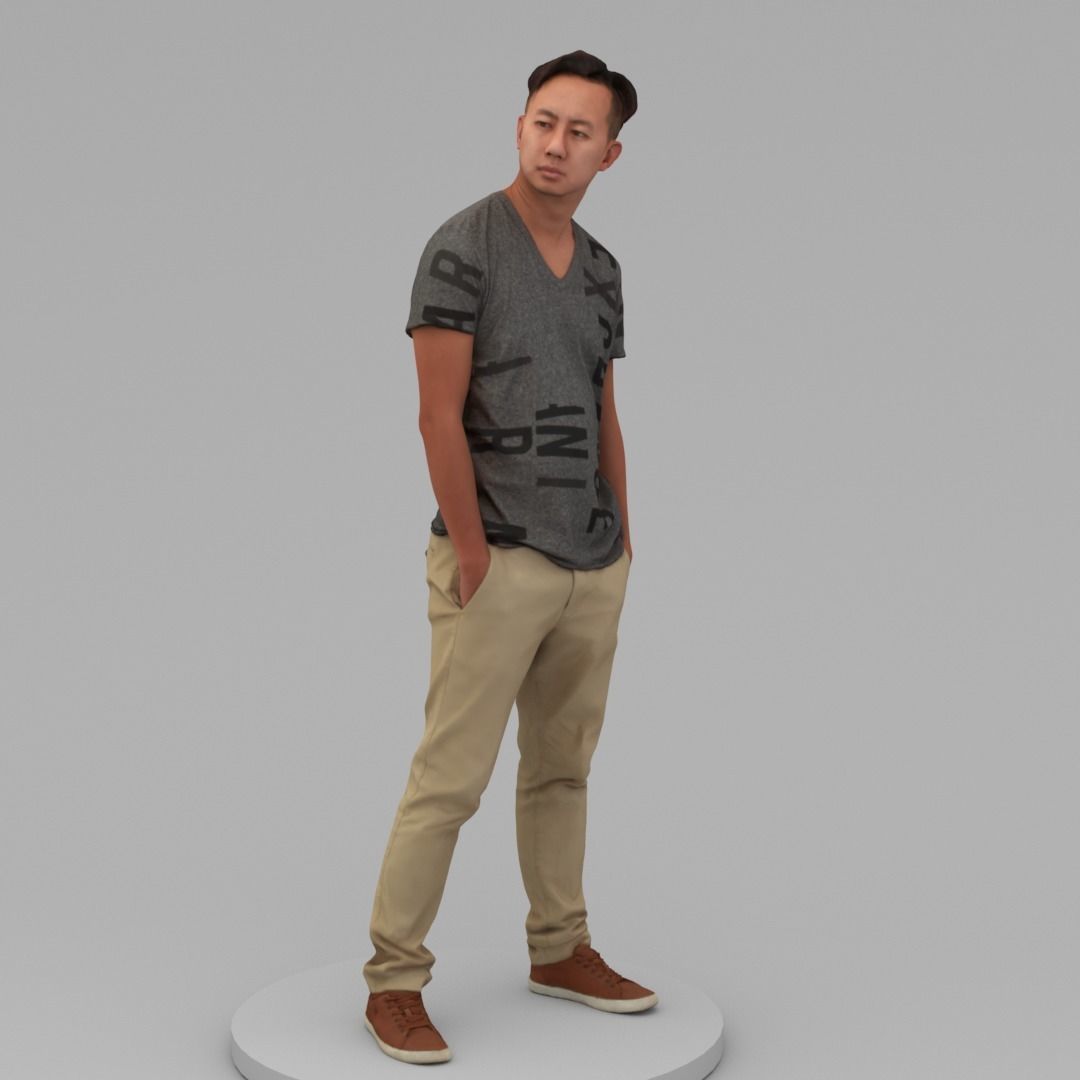 A Middle-aged Man Posing with Hands in Pockets 3D model_1