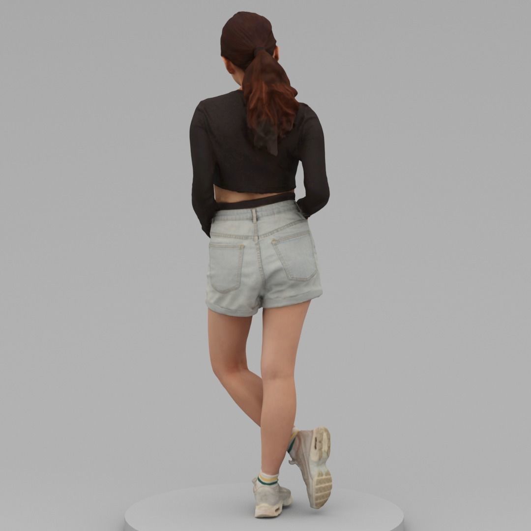 A Young Woman Posing with Hands in Pockets 3D model_3