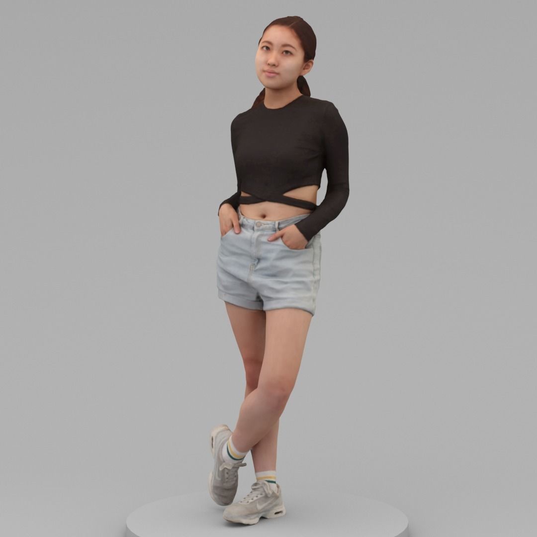 A Young Woman Posing with Hands in Pockets 3D model_1
