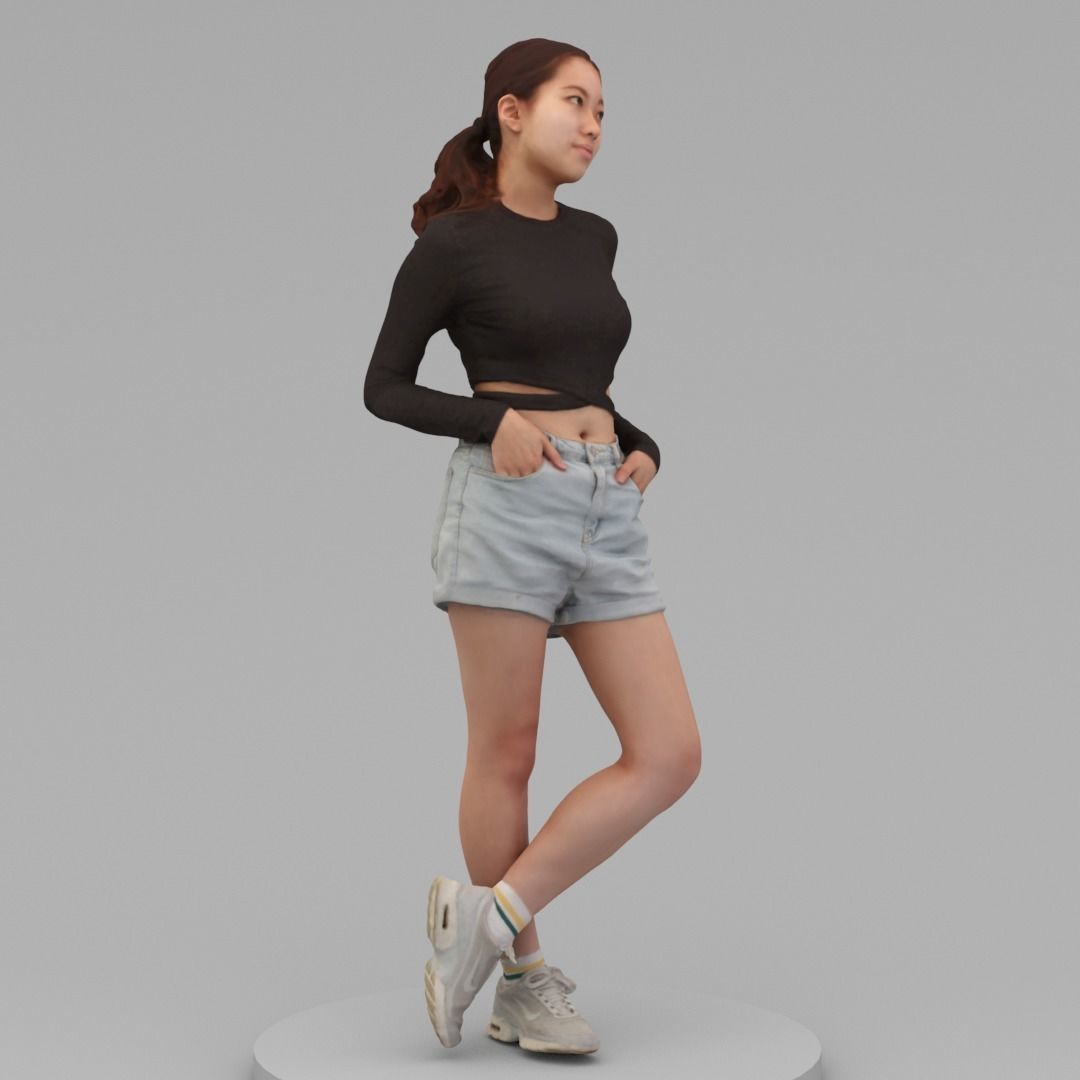 A Young Woman Posing with Hands in Pockets 3D model_2