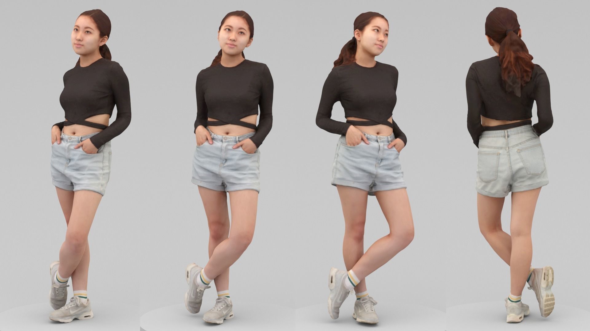 A Young Woman Posing with Hands in Pockets 3D model_4