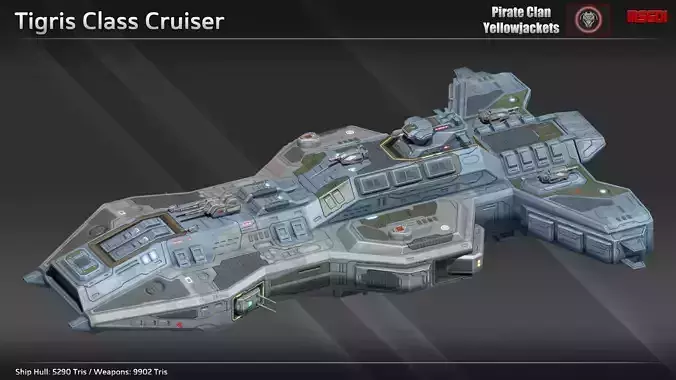 Spaceship Tigris Cruiser Low-poly 3D model
