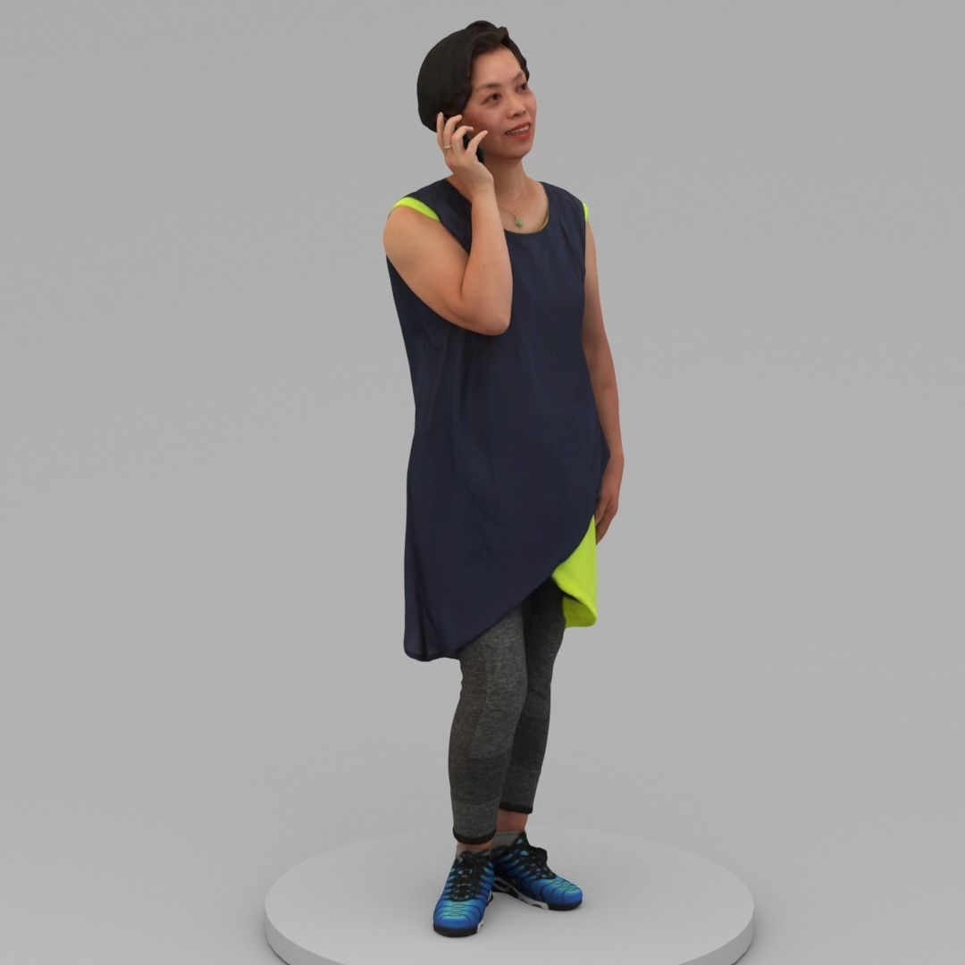 A Middle-age Woman Talks with cellphone 3D model_2