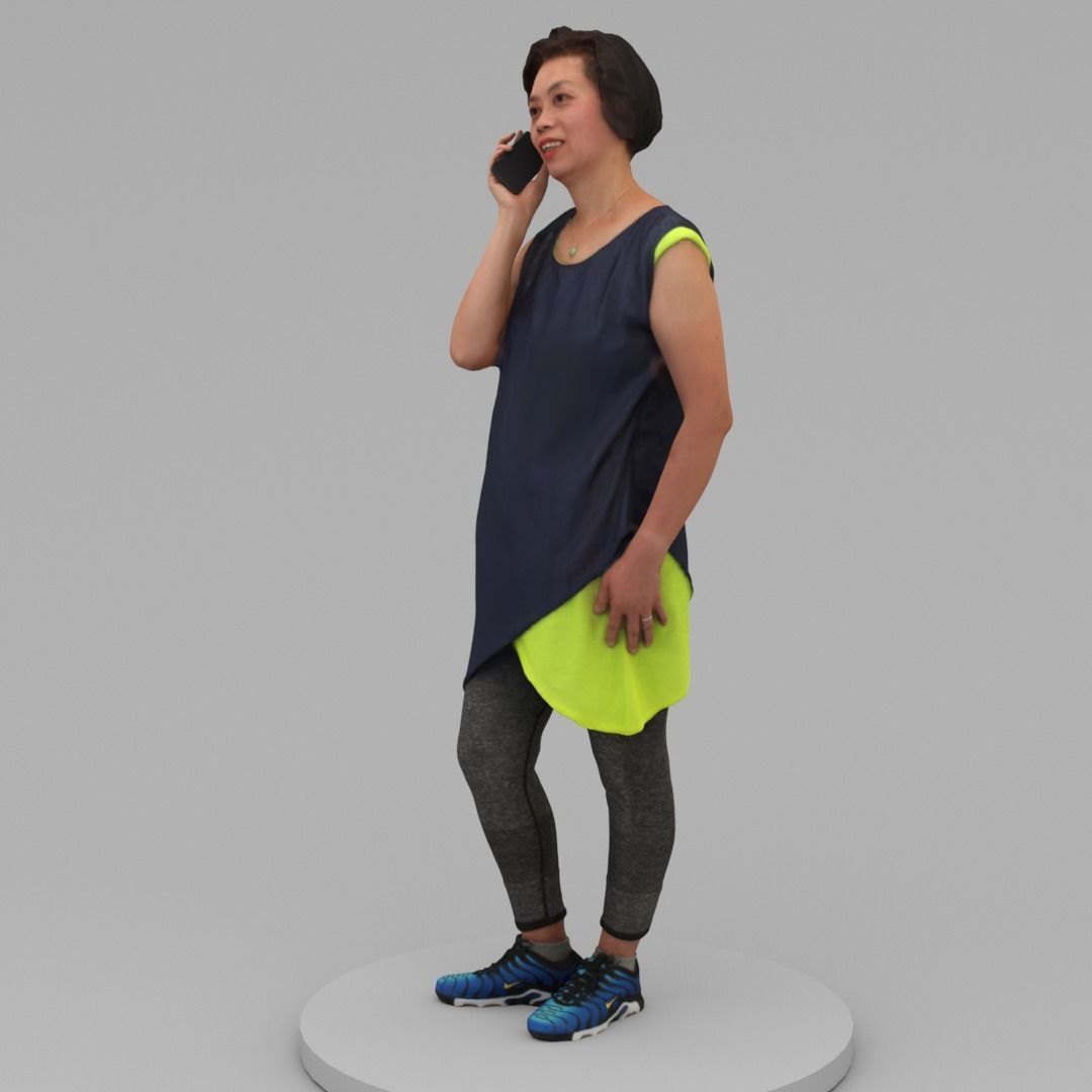 A Middle-age Woman Talks with cellphone 3D model_1