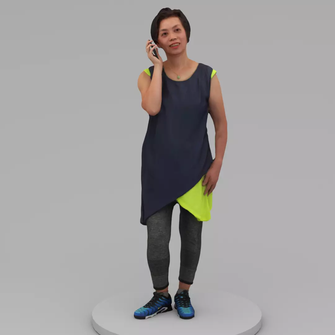 A Middle-age Woman Talks with cellphone 3D model_0