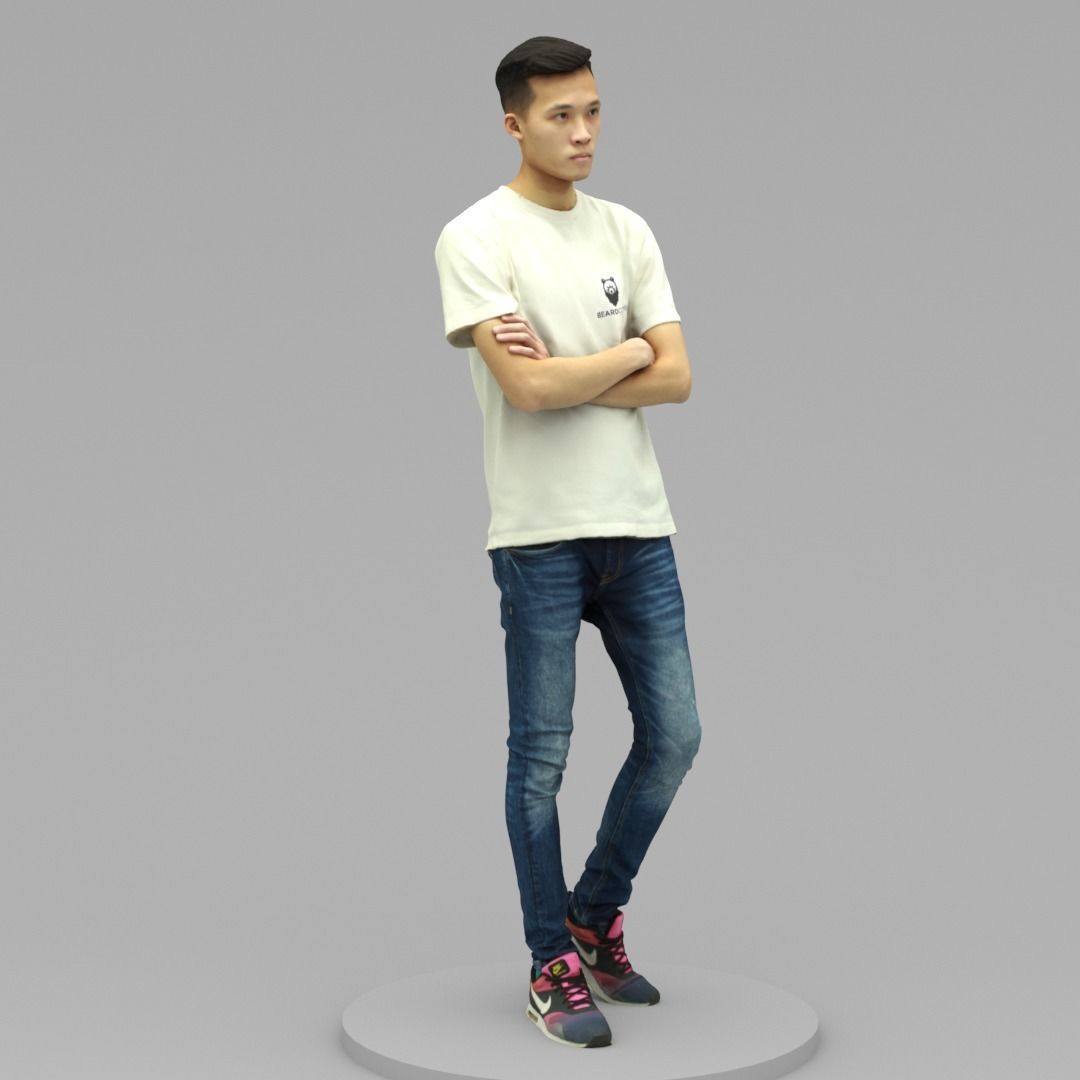 A Handsome Young Man with Arms Crossed 3D model_2