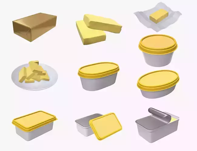 Butter margarine plastic container package box mock-up 3D Model Collection