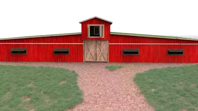barn 3D model with path leading to it