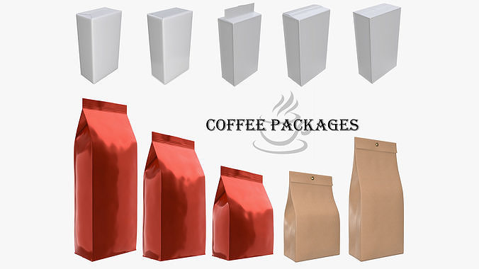Coffee foil craft paper package packaging packet bag mock-up 3D Model Collection