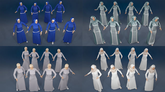 Woman static arabic 4 x different models 32 poses 3D model
