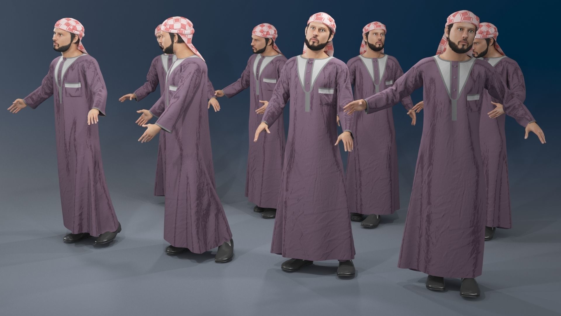 Men static arabic 4 x different models 32 poses 3D model_13