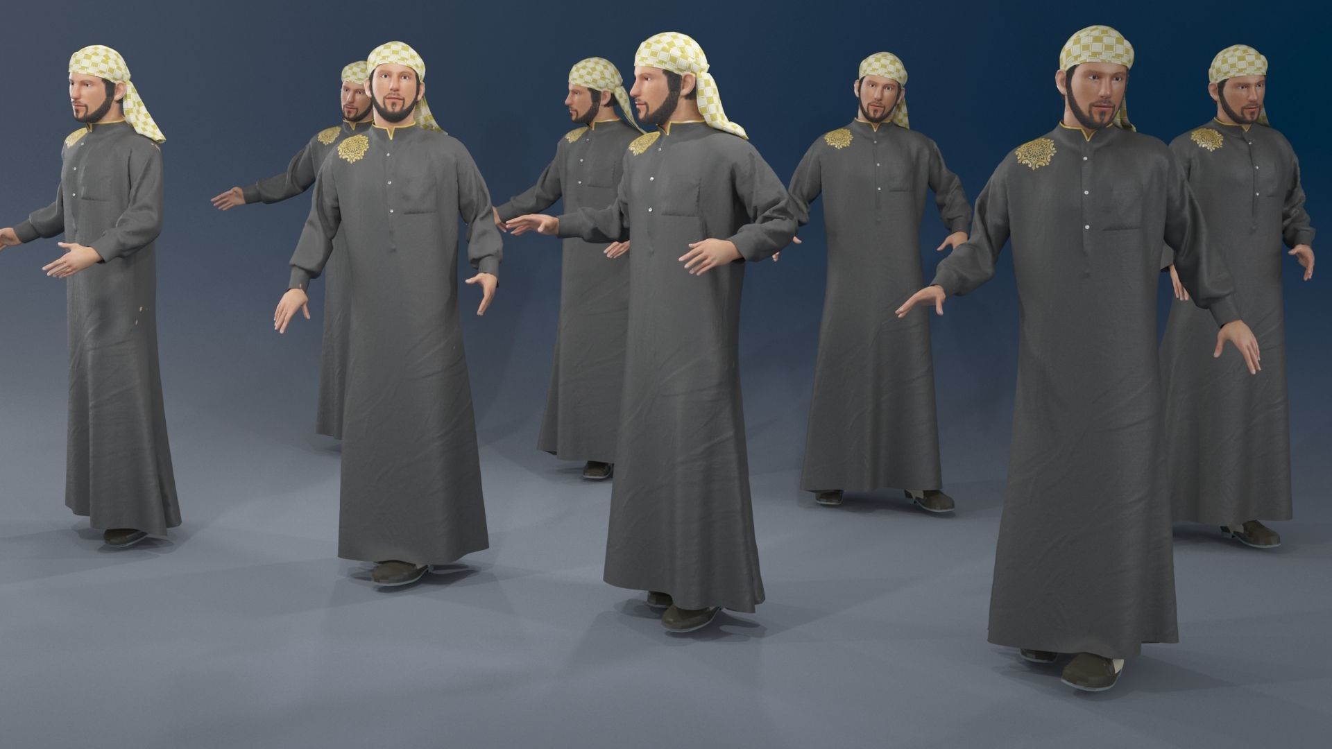 Men static arabic 4 x different models 32 poses 3D model_9