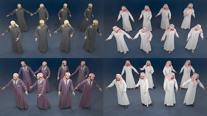 Men static arabic 4 x different models 32 poses 3D model