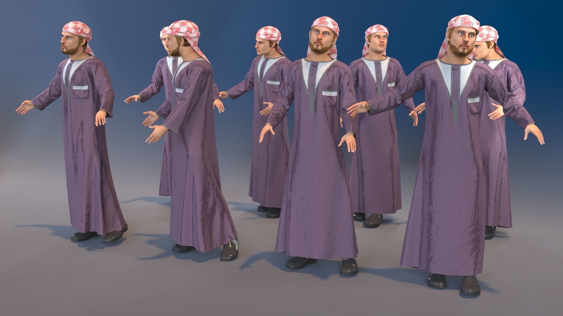 Men static arabic 4 x different models 32 poses 3D model_14
